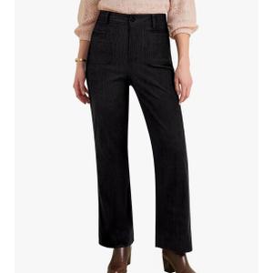 Corduroy Pants Women High Waisted Wide Leg Trendy Patch Pocket Fall Winter Dressy Casual Elastic Waist Trousers Medium Black