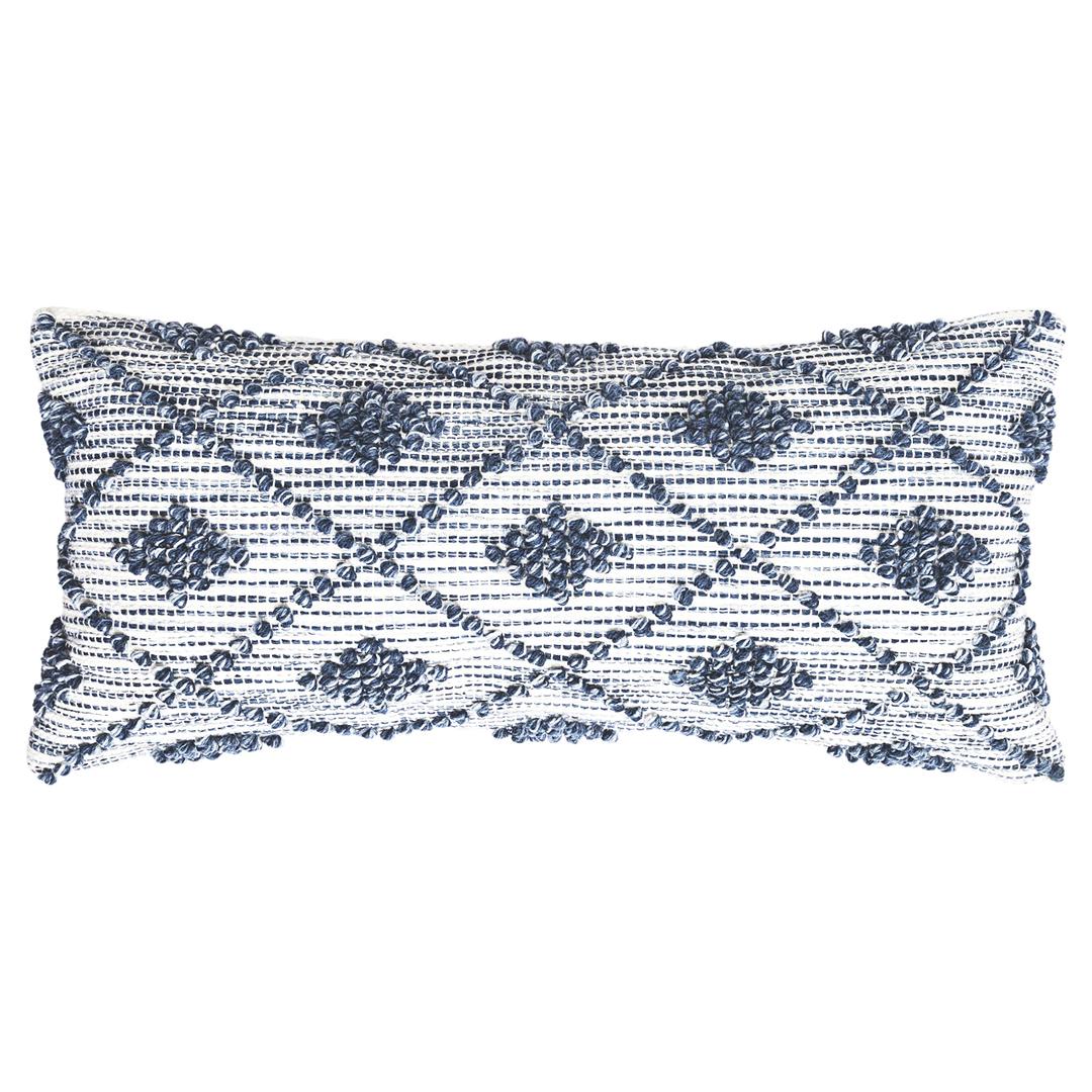 Diamond Loops Throw Pillow Cover - Blue and White - 14x28 Inch - Handwoven, Textured, and Stylish - 1 Piece Cushion Cover for Sofa, Couch, and Bedroom Decor