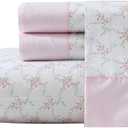 Laura Ashley - Sheet Set, Breathable Percale Cotton Bedding, 200 Thread Count, Deep Pocket, Chic Home Decor (Lynda Pink, Twin)
