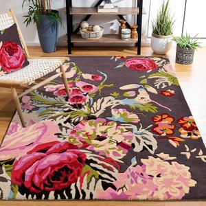Modern Rose Floral Wool Area Rug | Handmade Area Rug with Garden Colorful Flowers for Living Room Dining Room and Kitchen (Brown, 12x9 ft)