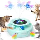 ORSDA Cat Toy, 3-in-1 Automatic Interactive Electronic Moving Ambush Feather, Fluttering Butterfly, Track Balls, USB Rechargeable Powered Smart Indoor Exercise Kicker (Green)