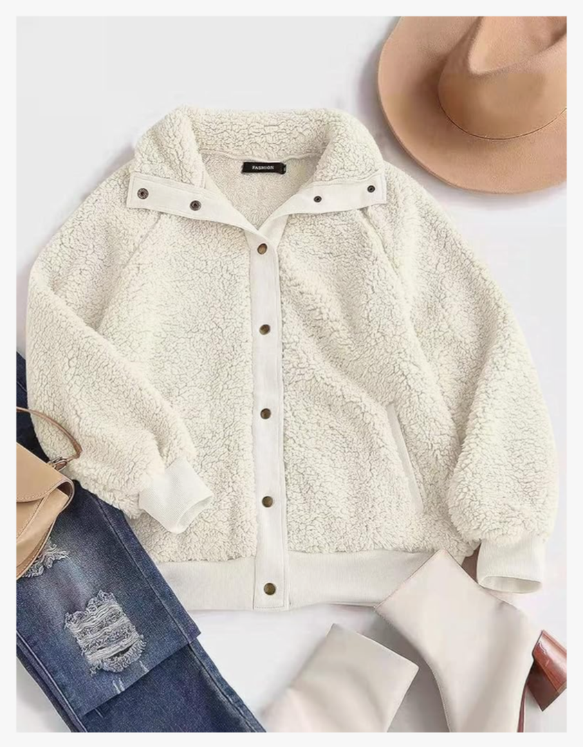 MEROKEETY Women's 2024 Winter Long Sleeve Button Sherpa Jacket Coat Pockets Warm Fleece , Size XL