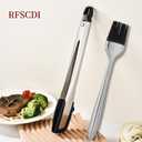 Heat-Resistant Kitchen Tongs and Basting Brush Set - 600 Stainless Steel Cooking Tongs with Metal Locking Mechanism - Ideal for Cooking, Grilling Steak, Baking Bread, and BBQ,(Silver 2Pcs)