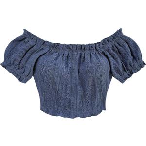 SOLY HUX Women's Off The Shoulder Short Sleeve Crop Top Summer T Shirts Beach Vacation Clothes (Blue, L)