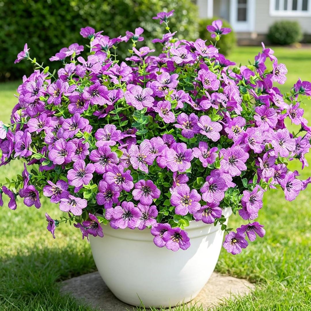 Elyum Artificial Flowers for Outdoors, 18 Bundles Artificial Plants & Flowers Outdoor, UV Resistant Faux Flowers Outdoor Fake Flowers for Outside Porch Window Box Decoration(Purple)