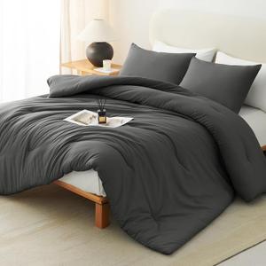 Queen Comforter Set, 3 Pieces Down Alternative Bedding, Dark Grey