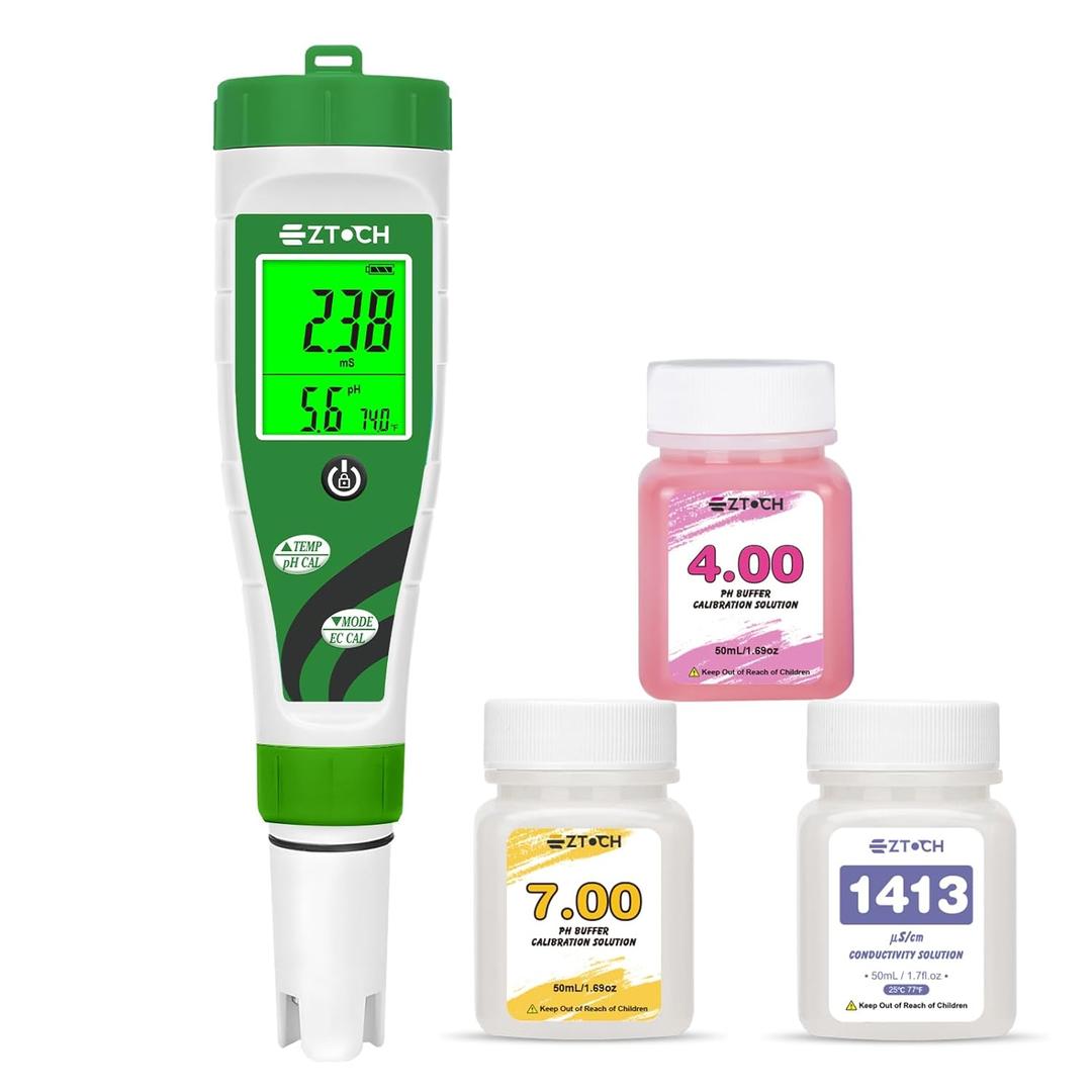 Hydroponic pH EC Meter, Water pH TDS PPM Meter with Simultaneous Display for Reservoir Nutrient Solution, pH EC Meter for Water Hydroponic DWC System Setup, Measure Conductivity for Aquaponics