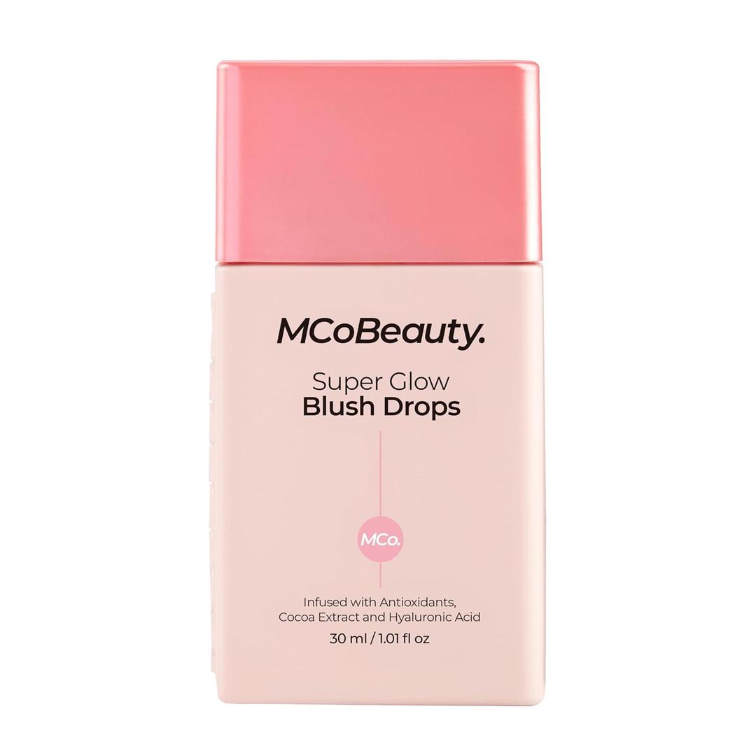MCoBeauty - Super Glow Blush Drops - Highlighter Makeup - Shimmer Formula with Hyaluronic Acid, White Tea Extract, Cocoa Extract and More - Blush Pink Shade Blush for Cheeks (1.01 Fl Oz (Pack of 1))