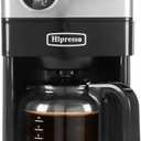 Programmable Drip Coffee Maker with Burr Grinder,12 Cups,Black/Stainless Steel with Water Filter