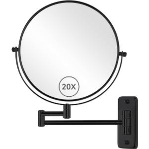 8 Wall Mount Makeup Mirror with 20X Strong Magnification, Double Sided Shaving Mirror Wall Mounted for Bathroom, 360Swivel Extendable Vanity Mirror with Adjustable Arm for Daily Use, Black