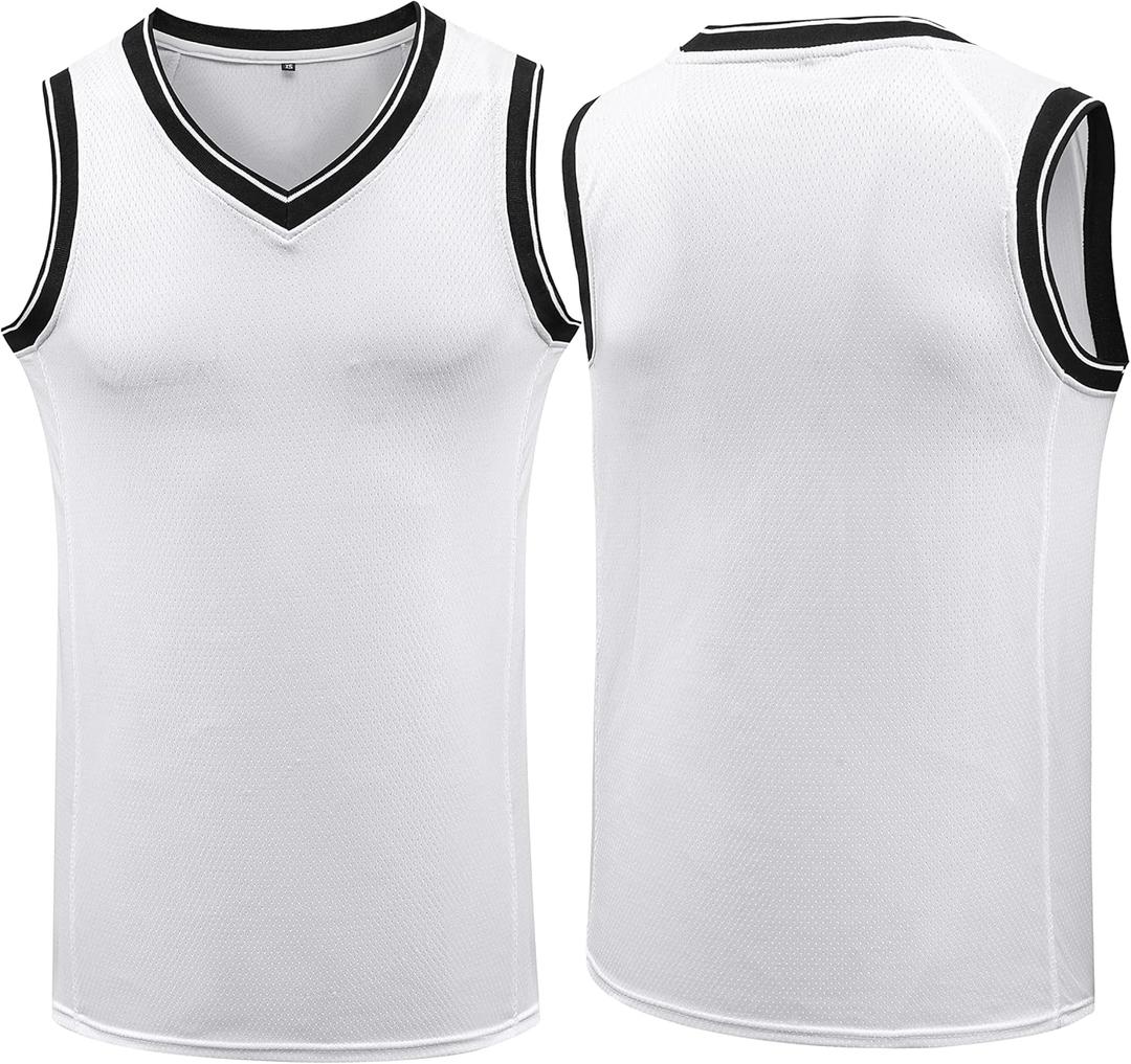 YWIES Plain Basketball Jersey, Blank Team Uniform, Hip Hop Hipster Short Sleeveless Active Shirts (2XL, White-black)