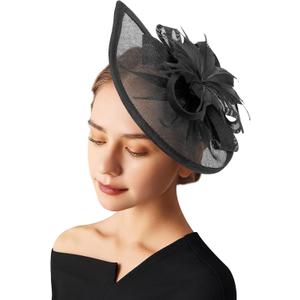 AQOKKA Women Fascinators Hats Flower Fascinators with Headband and Clip Tea Party Headwear for Women and Girls (Black)