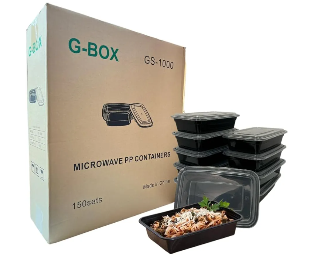 G-BOX Meal Prep Containers with Lids - 32 OZ | 150 Pack | 1 Compartment Food Containers with Lids [Meal Prep, Bento Box, Stackable, Reusable, Dishwasher Safe, Microwave Safe, Freezer Safe]