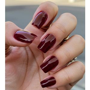 Morily Dark Red Press on Nails Short, Square Shaped Gloosy Fake Stick on Nails for Women in 16 Sizes, 32 Pcs Reusable Full Cover Artificial False Fingernails