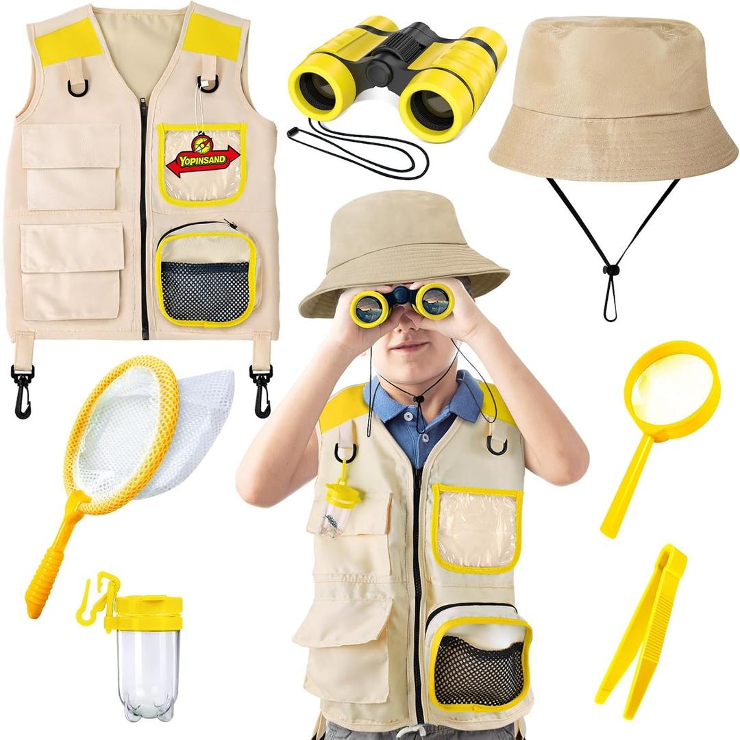 YOPINSAND Kids Explorer Kit & Bug Catcher Kit, Kids Camping Gear for Kids, Outdoor Exploration Set with Vest & Hat, Ideal Outdoor Camping Adventure Toys for Ages 3 4 5 6 7 8 Boys Girls (Yellow)