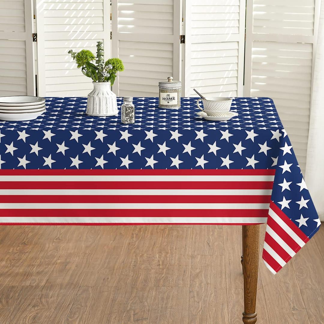 Horaldaily 4th of July Tablecloth 60x84 Inch, Patriotic American Flag Independence Day Memorial Day Table Cover for Party Picnic Dinner Decor (Red/Blue)