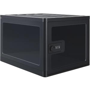 Clear Lockable Storage Box for FoodTech and Home Safety, Medicine Lock Box for Safe Medication,Lockable Storage BinRefrigerator Storage Bins, Tablet Phone Jail Lock Box (Black)