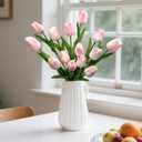 Artificial Tulips - 16 Light Pink Real Touch Flowers for Home Wedding Mothers Day Easter Valentine's Day Decoration