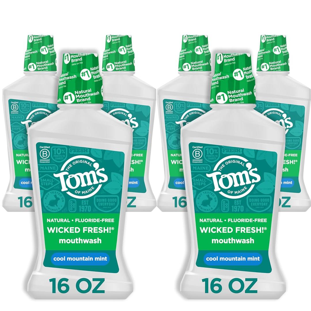 Tom's of Maine Natural Wicked Fresh Mouthwash, Cool Mountain Mint, 16 oz. 6-Pack