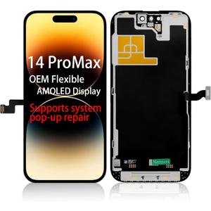 Fixes System Pop-UpsOEM Grade Quality For iPhone 14 Pro Max Screen Replacement, 6.7 Inch AMOLED Display with ProMotion 120Hz, Includes 3D Touch lcd Digitizer, Repair Tools and Protective Film