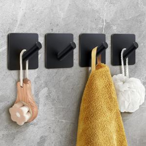 Bath Towel Hooks 4 Pack, Heavy Duty Wall Hooks for Bathrooms/Coat/Robe/Kitchen, Non-Punching self-Adhesive Hooks, Matte Stainless Steel Black Bath Towel Hooks 4 Pack, Heavy Duty Wall Hooks for Bathrooms/Coat/Robe/Kitchen, Non-Punching self-Adhesive Hooks, Matte Stainless Steel Black