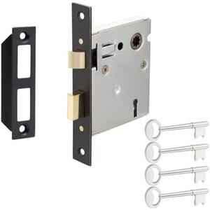 Old Mortise Lock Replacement Parts - Vintage Style Indoor Mortise Lock Assembly Kit with Antique Skeleton Keys and Reversible Latch Bolt, Oil Rubbed Bronze Plated Finish, Set of 2