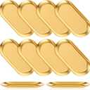 10 PCS Stainless Steel Gold Trays Serving Platters Set Bathroom Vanity Tray Decorative Jewelry Dish Small Metal Organizer Oval Storage for Perfume Trinket Buffet Snack Key