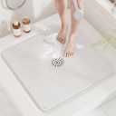 HITSLAM Shower Mat, 24x24 Inch Square Non Slip Bathtub Mat, Soft PVC Loofah Bath Mat for Tub with Hanging Holes, Quick Drying Shower Floor Mat, Without Suction Cups, White