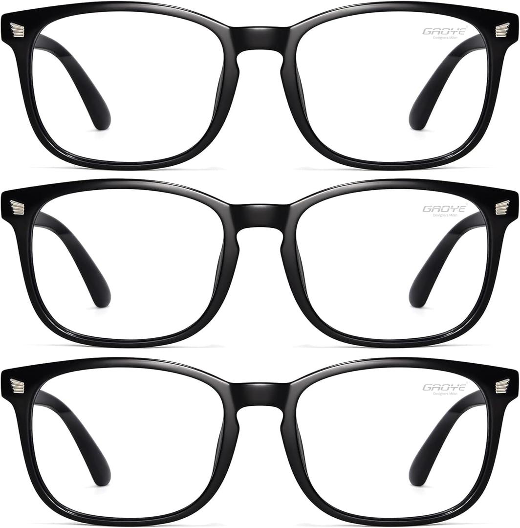 Gaoye Stylish Blue Light Glasses for Woman - Computer Glasses for Blue Light Blocking - Lightweight Frames - 3 pack (B4-matte Black*3)