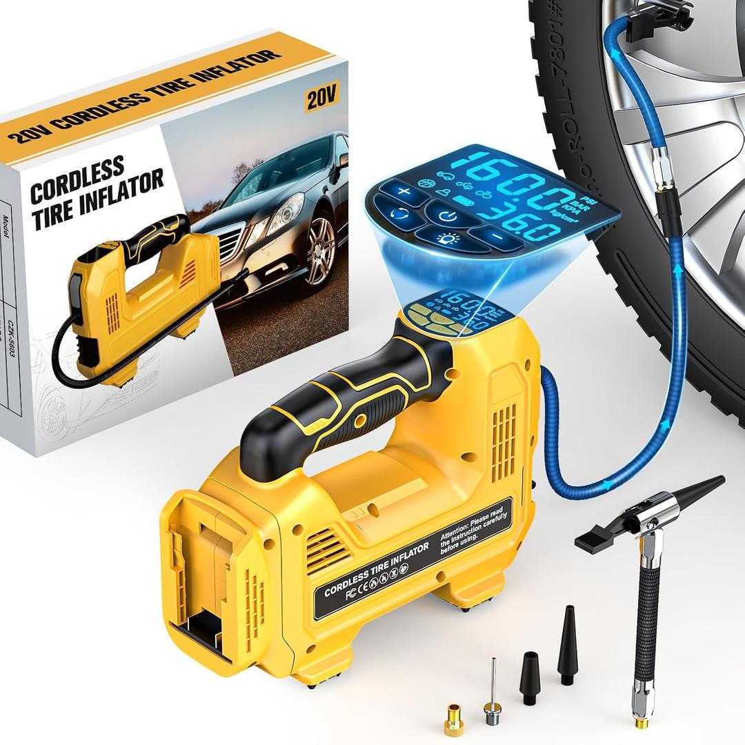 160PSI Cordless Tire Inflator Air Compressor Compatible With Dewalt 20V Battery, LIVOWALNY Portable Handheld Air Pump with Digital Pressure Gauge for Cars Motorcycles Bikes Sport Balls (No Battery)