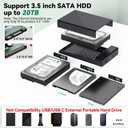 3.5 Hard Drive Enclosure, USB 3.0 Internal/External Hard Drive Case Lay-Flat Dock Station for 3.5/2.5 inch SATA HDD Up to 20TB Data Recovery Kit Support UASP with 12V 24W Power Adapter