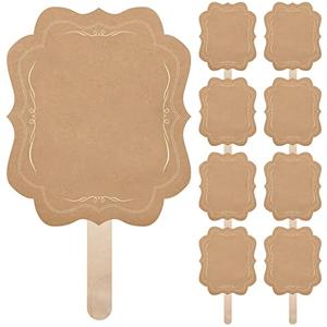 Amyhill Kraft Wedding Paper Fans Blank Handheld Church Fans and Fan Sticks with Stickers for DIY Crafting Wedding Celebration Party Favors, 8 x 6.8 Inch(20 Set)