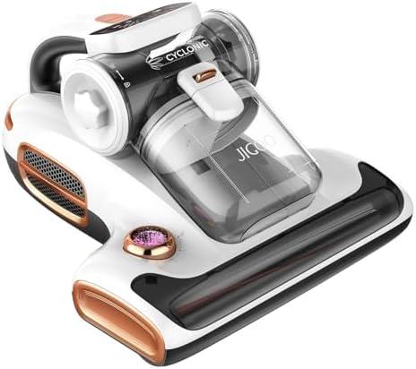 JIGOO Mattress Vacuum Cleaner with UV-C Light, 15Kpa Suction 700W Powerful Double-Cup Handheld Vacuums, Bed Cleaner with Smart Dust Sensor, Ultrasonic, Heating Tech, MIF Filter, T600, White