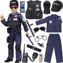 Latocos 15 PCS SWAT Police Officer Costume for Kids with Vest Accessories Cop Dress Up Role Play Set for Halloween Cosplay (L(10-12))