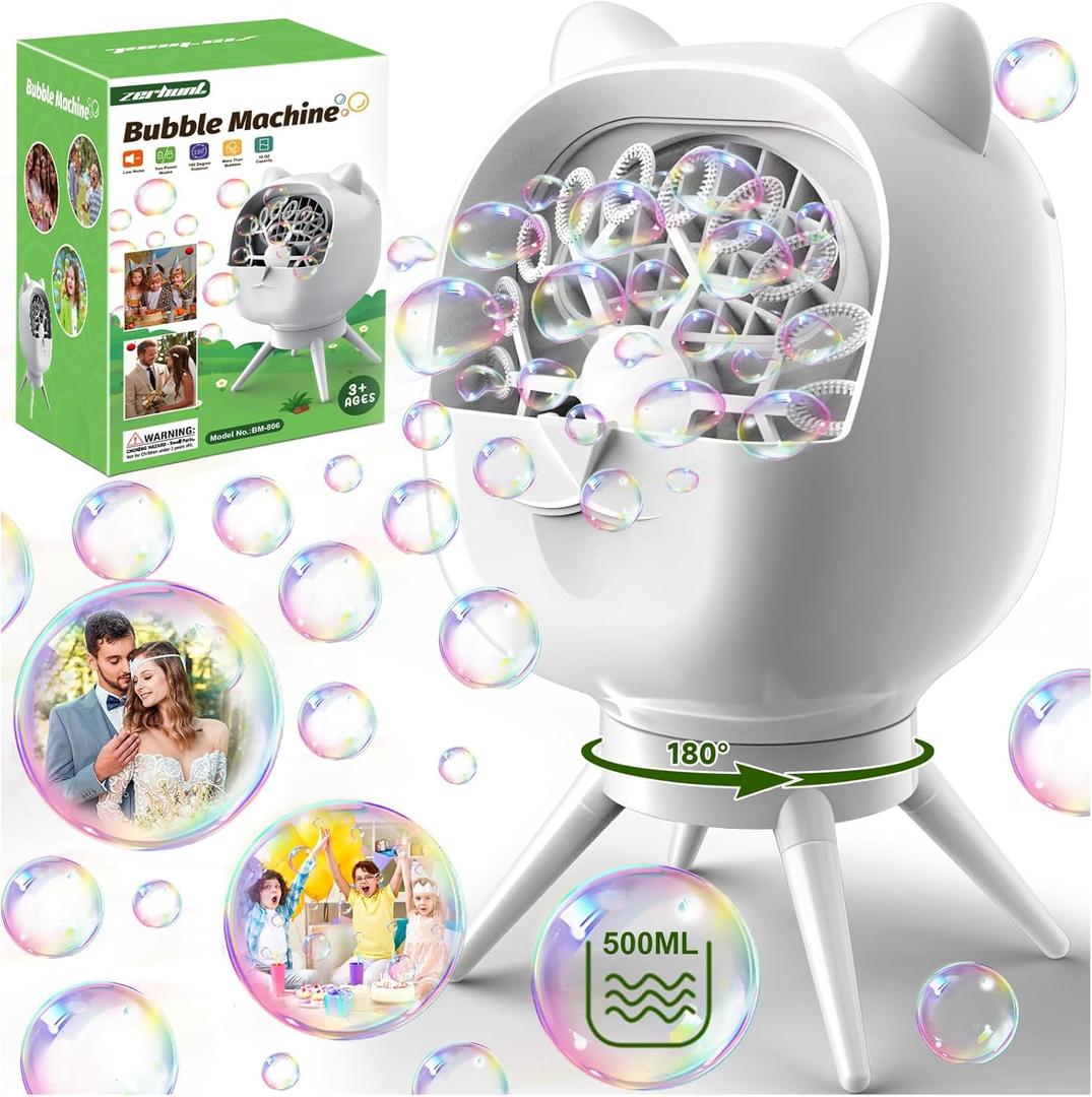 Zerhunt Bubble Machine Automatic for Parties: Rechargeable Bubble Maker with 500ML Large Capacity for Outdoor Weddings, Birthdays, and Family Gatherings - Portable Bubble Toys for Kids & Toddlers (White) Zerhunt Bubble Machine Automatic for Parties: Rechargeable Bubble Maker with 500ML Large Capacity for Outdoor Weddings, Birthdays, and Family Gatherings - Portable Bubble Toys for Kids & Toddlers (White)