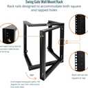 Tecmojo 12U Wall Mount Server Rack, Open Frame Network Rack for 19" Computer/AV/Data/IT/Media Equipment, 18" Depth, 16" Apart Mounting Holes, Swing Gate, Square and Tapped Holes