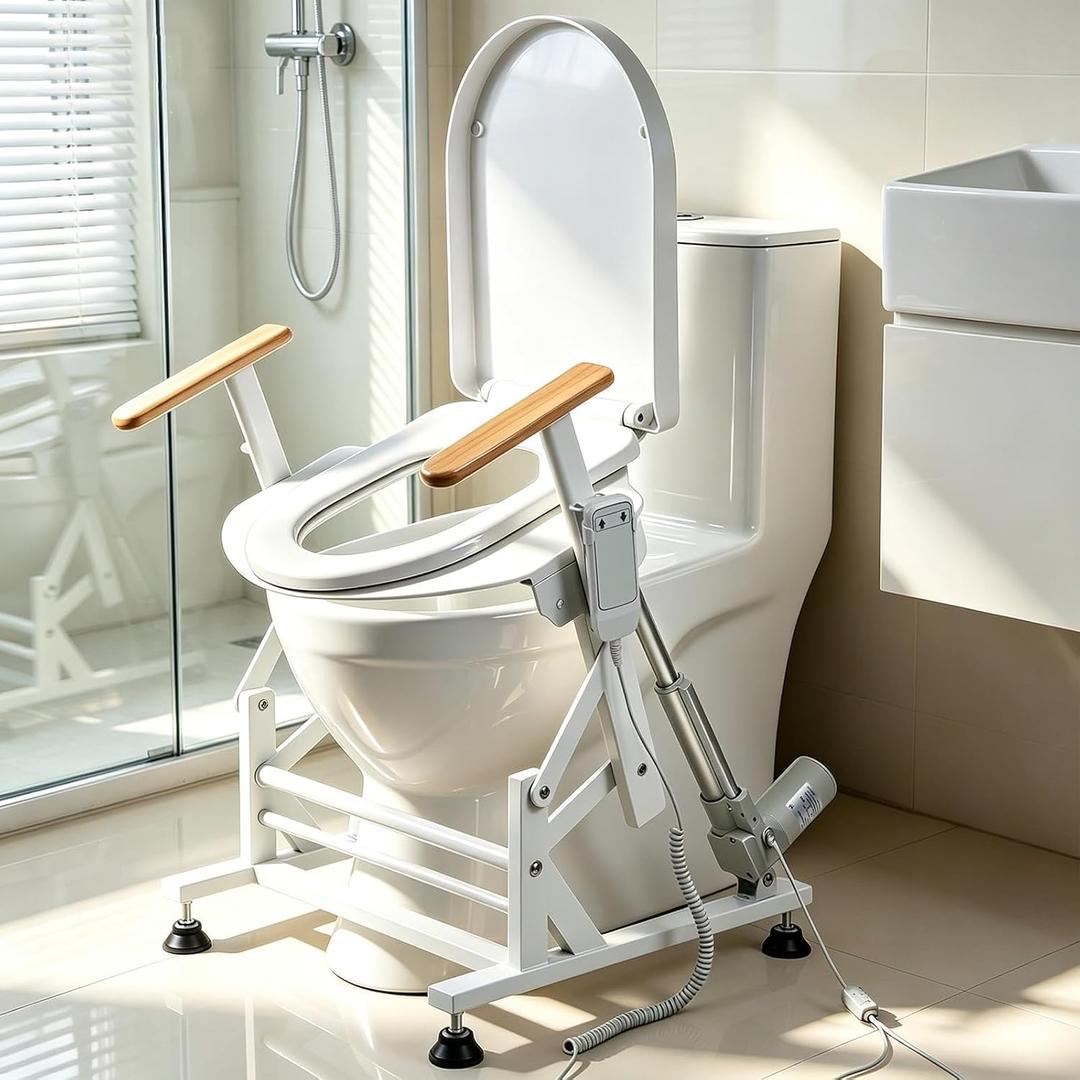 Lift Toilet Seat for Elderly with Wooden Armrests, FS/HS Eligible Electric Sit to Stand Lift for Elderly and Disabled, Toilet Seat Lift Supports Up to 440lbs