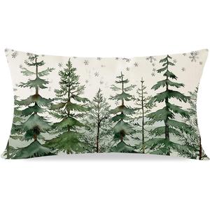 PANDICORN Christmas Tree Pillow Covers 12x20 Inch Farmhouse Forest Green Christmas Decorations Rustic Christmas Lumbar Pillows Decorative Throw Pillows Cases Winter Holiday Decor for Home Couch