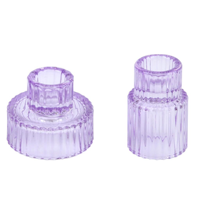 Glass Tapered Candlestick Holders: 10 Pcs Ribbed Purple Candle Sticks Holder Decor Modern Fluted Taper Candle Holders Set