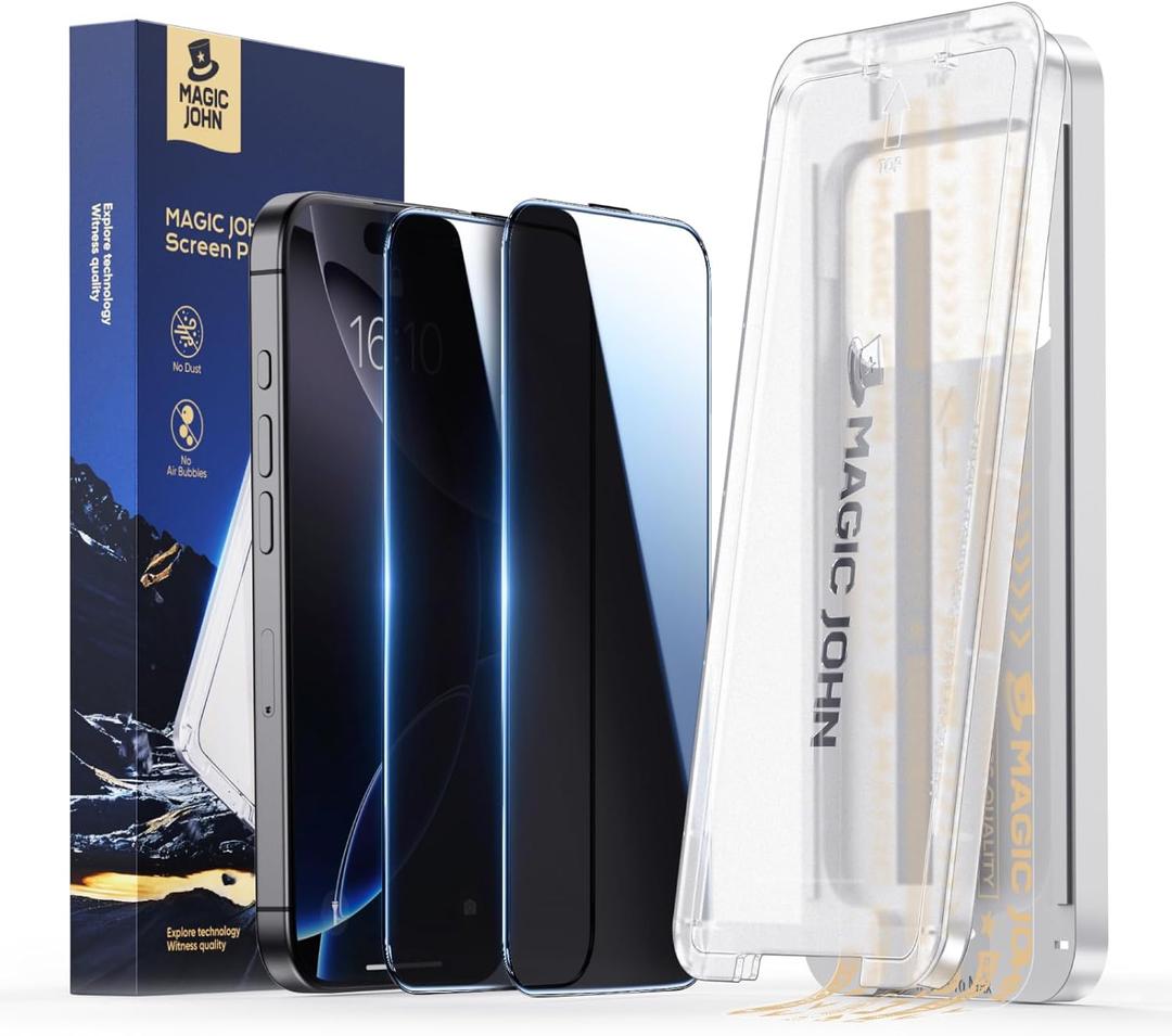 MAGIC JOHN 3rd Gen Upgraded for iPhone 16ProMax Privacy Screen Protector 6.9 Inch,25Anti-Spy Screen,Shockproof Tempered Glass,Auto Dust-Removal,Bubble Free,Easy Installation,2 Pack