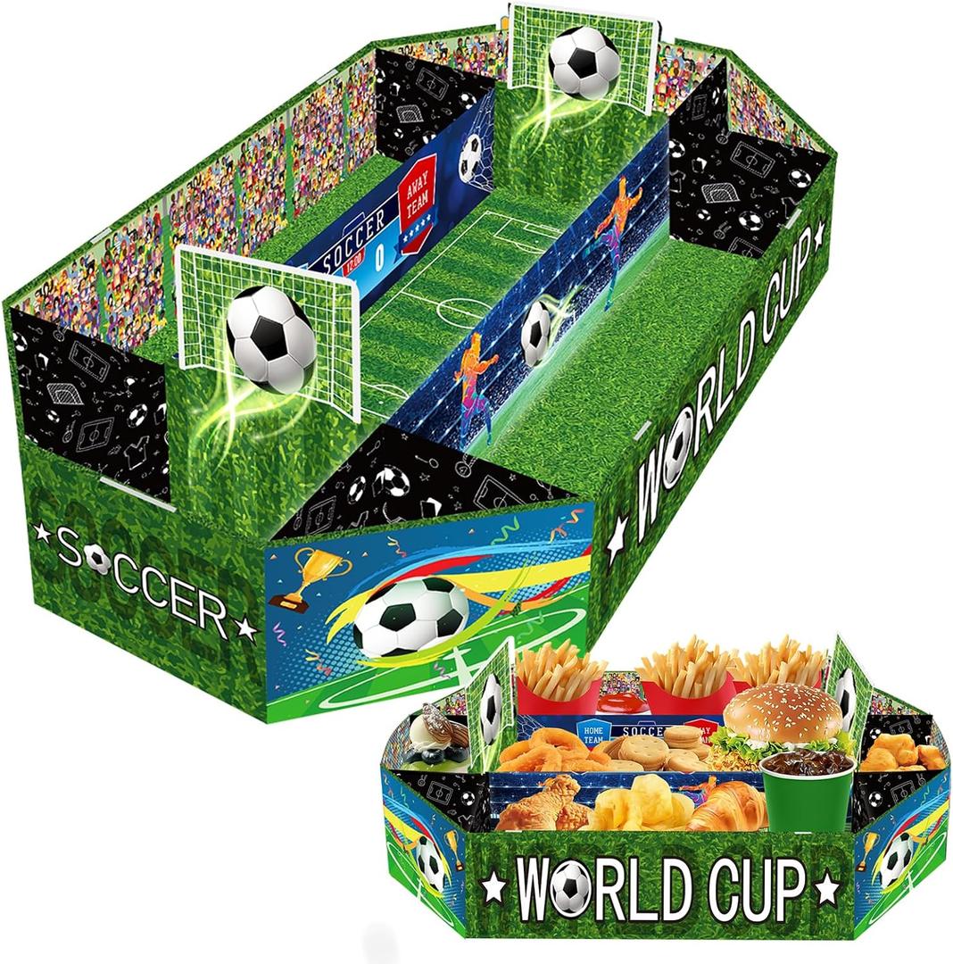 Soccer Party Supplies Kit - Large 23.6" 3-Tier Snack Food Cardboard Serving Tray Set for World Cup Party Decor Game Day Decorations