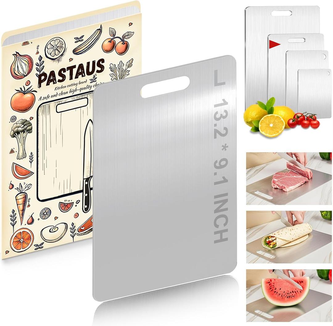 Stainless Steel Cutting Board,Double Sided Steel Cutting Boards for Kitchen Meat Vegetables & Fruits,Dishwasher Safe Easy to Clean (L Size)13.2 9.1in)