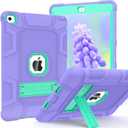 TIMISM Case for iPad Air 2nd Generation 2014, iPad Air 2 Case with Kickstand, 3 in 1 Heavy Duty Shockproof Hybrid Three Layer Protective Cover for iPad Air 2 A1566,A1567, Purple+Green