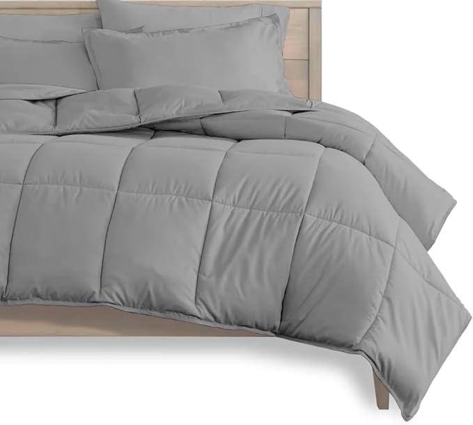 Bedding Set with Comforter, Pillows, Sheets and Shams, Lightweight, 8 Piece Multiple Colors - Super Soft (Gray, Queen (U.S. Standard)), 6pcQ25