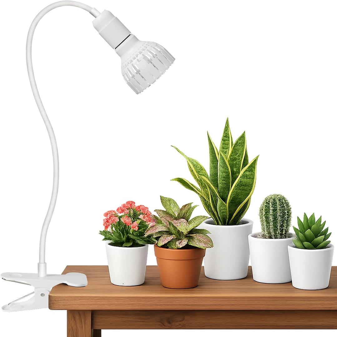 LED Grow Light, Dual-Head 5000K White Full Spectrum Clip-on Gooseneck Plant Lamp for Indoor Desk Plants Growing with 4/8/12H Timer, Bulb Replacement & Smart Plug Compatible (12W Equivalent 80W)