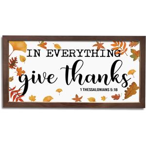 EDCTO Rustic Wall Hanging Plaque, Farmhouse Wooden Wall Signs with Motivational Bible Quote, Christian Decor for Office Bedroom Living Room, In Everything Give Thanks 1 Thessalonians 5:18 Sign (color 08)