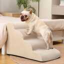 Aodisman Dog Stairs Ramp for Bed and Couch,4 Step Dog Steps for Small Dogs,Pet Stairs with Non-Slip Bottom for Old Cats,Indoor Pet Steps,Comfort,Durable,17.4" H,Beige