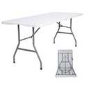 Lakhow Folding Table 6ft Plastic Folding Table Indoor & Outdoor for Picnic, Camping,BBQ and Party, with Powder Coated Steel Legs and Built in Carry Handle, White