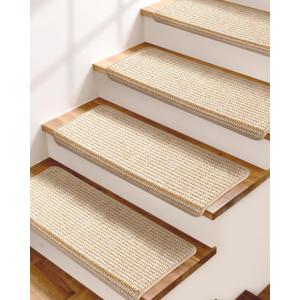 Bullnose Stair Treads for Wooden Steps: 14 Pcs Washable Non Slip Stair Ruuner Peel and Stick Adhesive Indoor Step Covers Staircase Protector 29.5"x9.5"x1.5" Beige