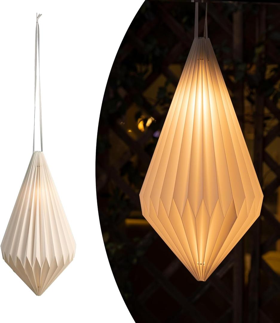 Battery Operated Outdoor Paper Lantern for Patio & Garden Waterproof Hanging Decorative Light with Remote Timer, Foldable Paper Lantern with String for Backyard, Porch Decor - White